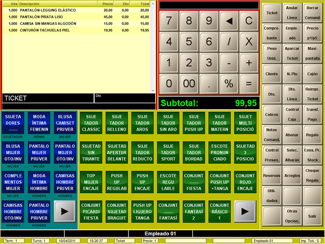 Software TPV para tiendas de moda con talla y color BDP.Net táctil