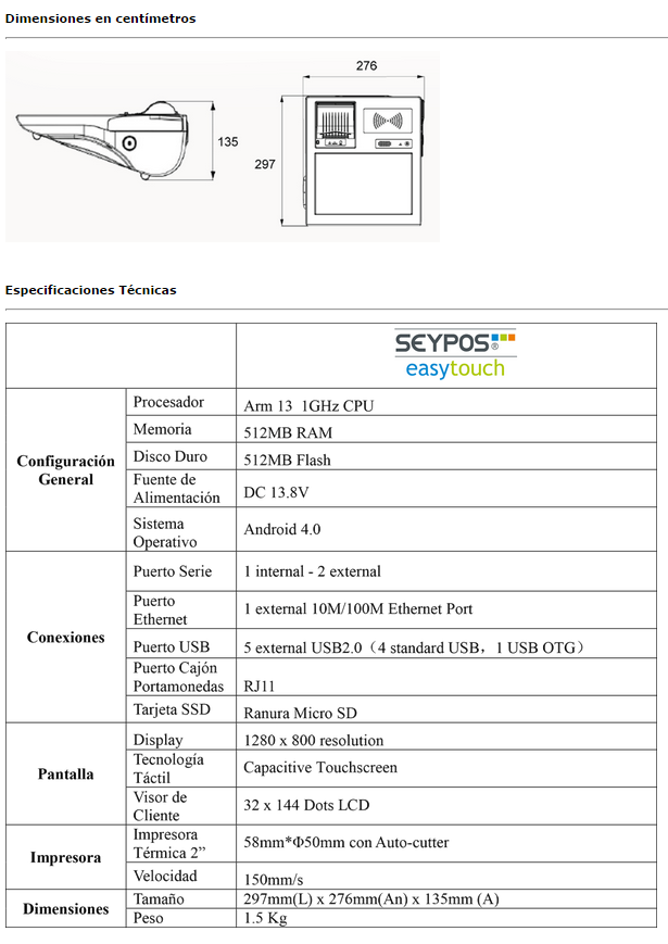 Pack TPV táctil Android EasyTouch con impresora 57 mm 